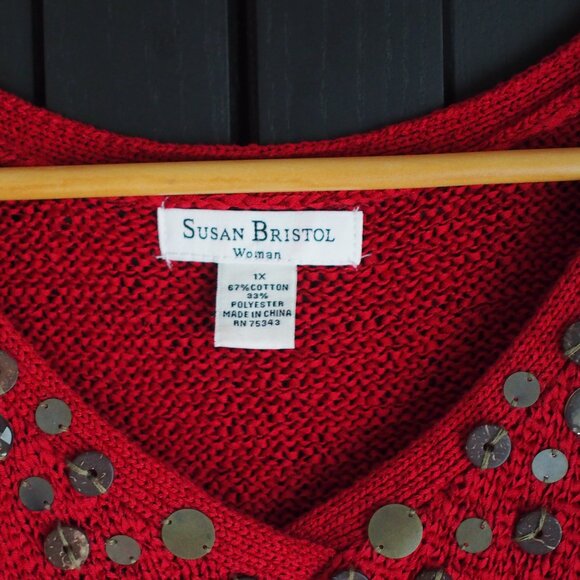Susan Bristol | Vintage, Sequin V-neck, 3/4 Sleeve Sweater - Picture 2 of 6